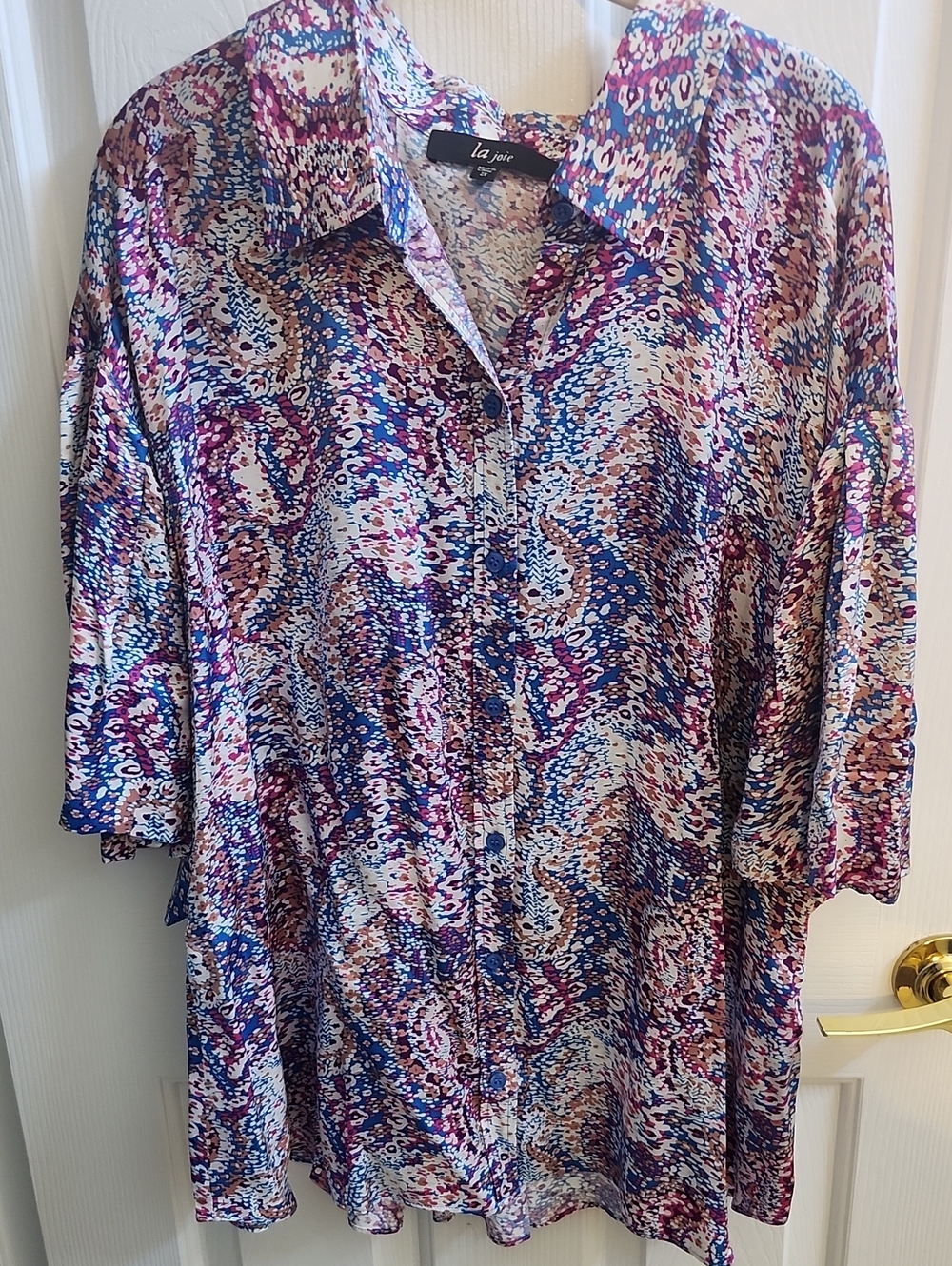 La Joie Multicolor Abstract Print Blouse in Blue, Purple, Cream